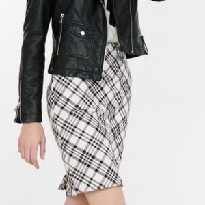 Express Black and White,Brown Plaid Pencil Skirt